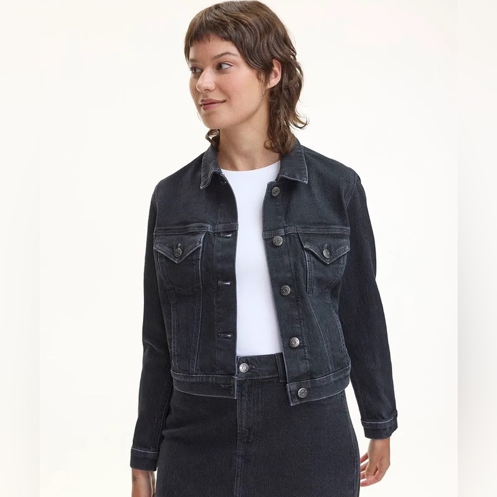 Sz US S Reitmans denim jacket black button up long sleeve,collar new with tags
